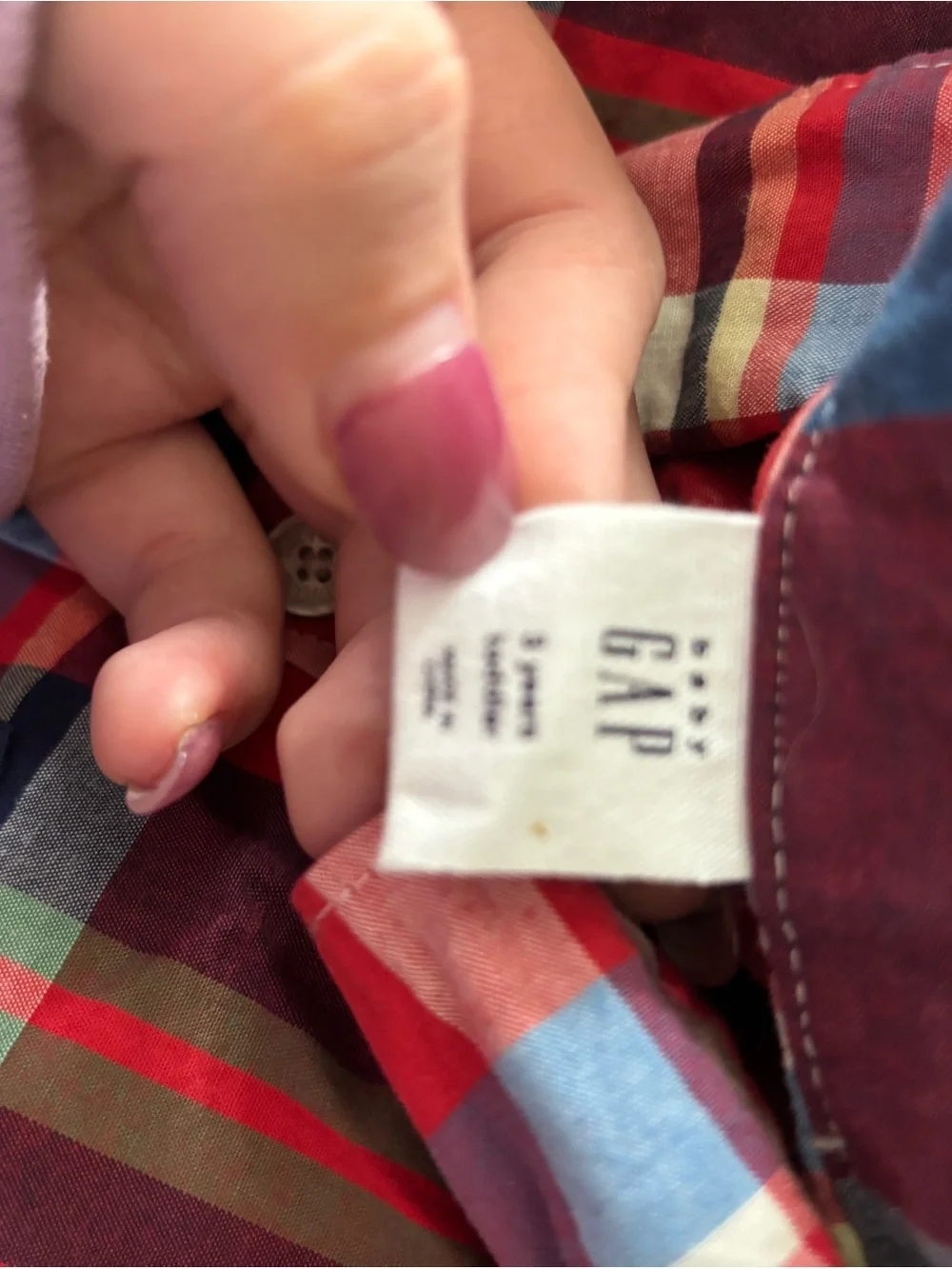 GAP Red Plaid Button-Down Shirt with Blue and Green Stripes 3T